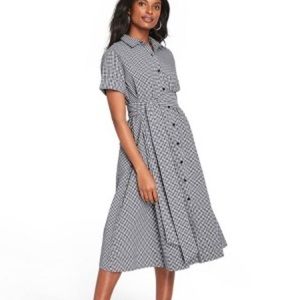 Black and white checkered cotton shirt dress